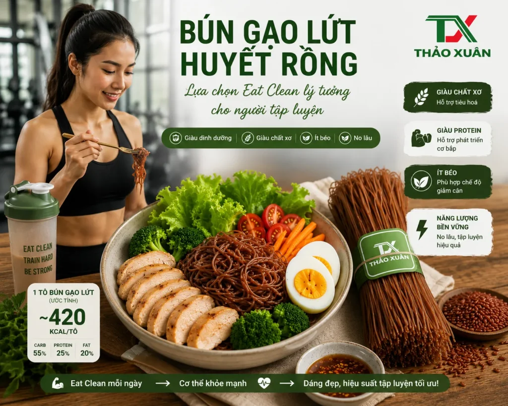 Bún gạo lứt huyết rồng giúp tạo cảm giác no lâu và phù hợp với lối sống lành mạnh.