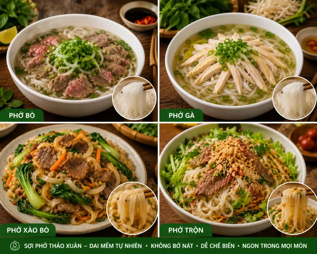 Sau khi luộc đúng cách, phở khô có thể chế biến thành nhiều món ăn thơm ngon và hấp dẫn.