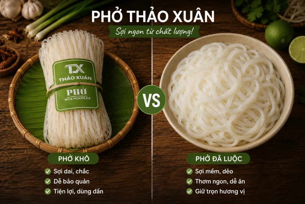 Phở khô có độ ẩm thấp hơn phở tươi nên cần được luộc đúng cách để đạt độ mềm dai lý tưởng.