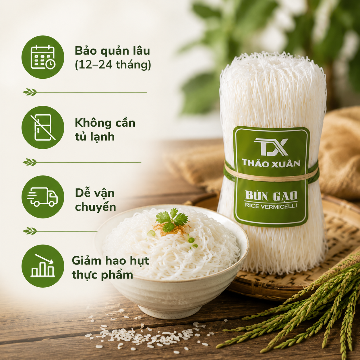 Cách Nấu Bún Khô Ngon Tại Nhà Chỉ Trong 10 Phút 7 Bún Tươi Khô Thảo Xuân với sợi bún mềm dai, dễ chế biến nhiều món ăn.