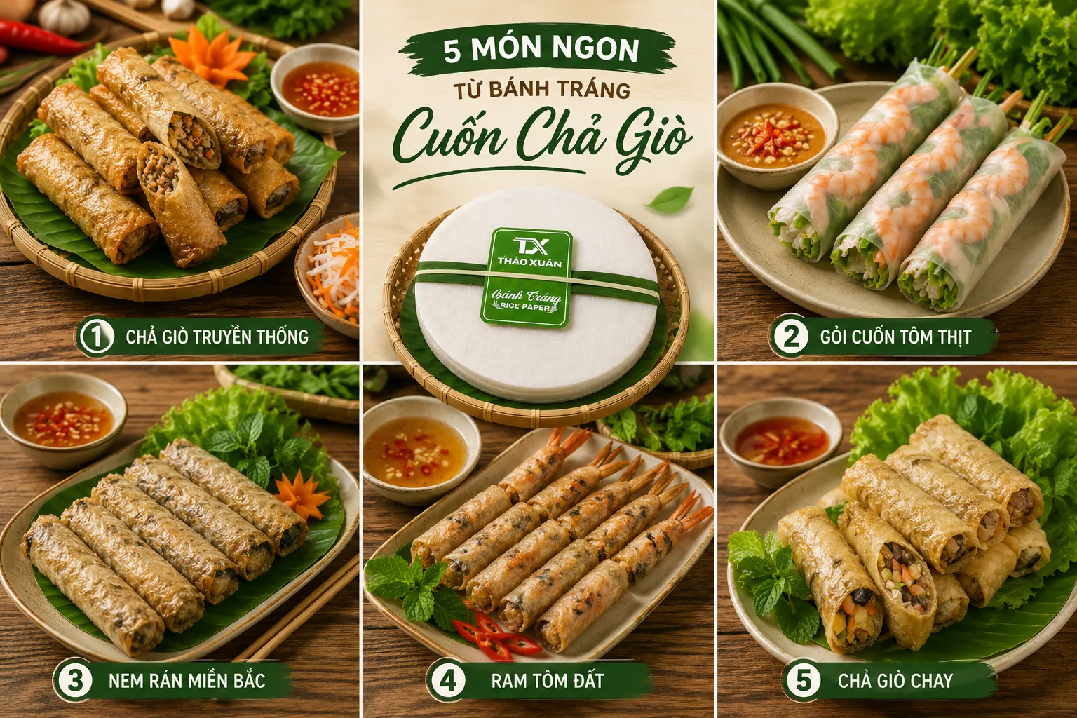 Bánh tráng cuốn chả giò Thảo Xuân thích hợp chế biến nhiều món ăn thơm ngon.