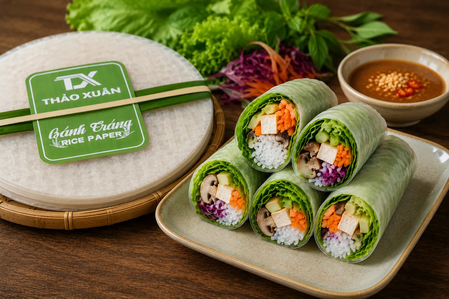 Bánh gỏi cuốn giúp tạo nên những cuốn chay thanh đạm, giàu chất xơ và dinh dưỡng.