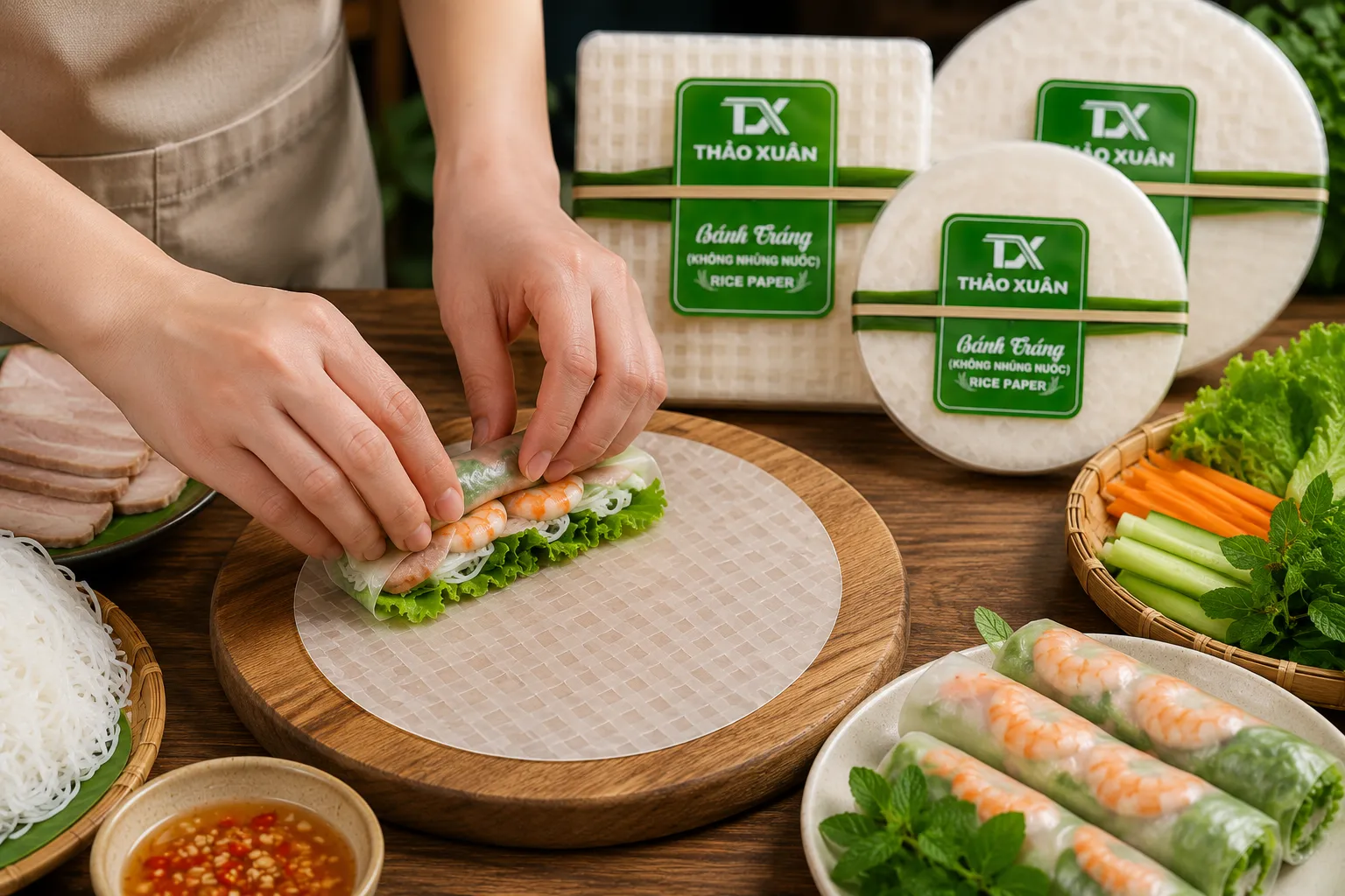 Bánh Tráng Gỏi Cuốn Không Nhúng Nước Dẻo Mềm, Cuốn Là Ăn Ngay | Thảo Xuân 5 Cuốn ngay sau khi mở bao bì, không cần nhúng nước.
