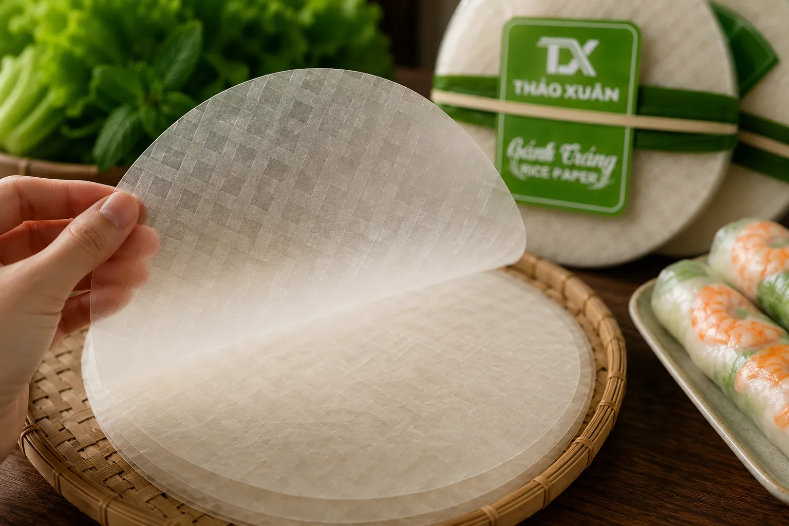 Bánh Tráng Gỏi Cuốn Không Nhúng Nước Dẻo Mềm, Cuốn Là Ăn Ngay | Thảo Xuân 2 Bề mặt bánh tráng mềm dẻo, dễ cuốn và không dễ rách.