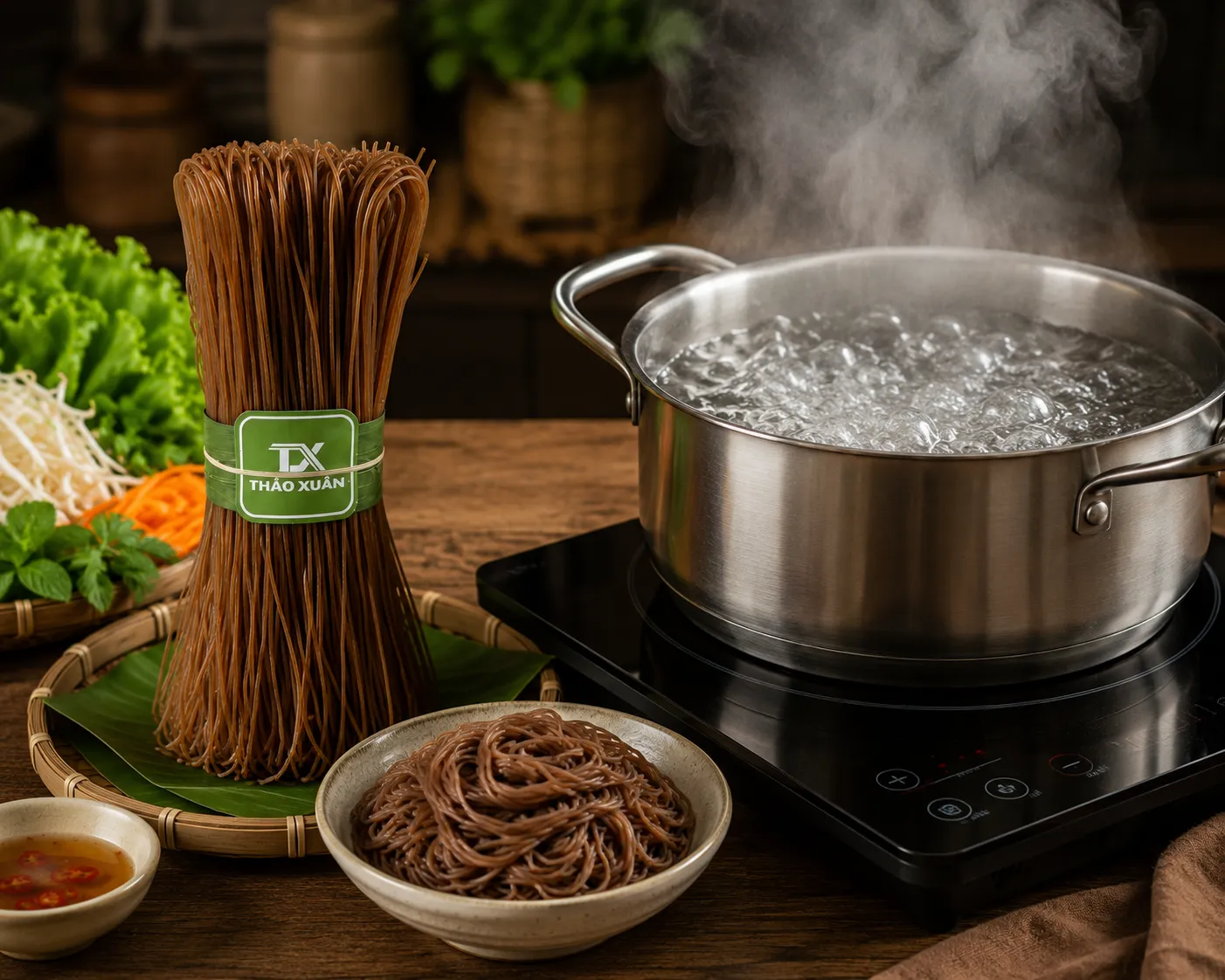 Bún Gạo Lứt Luộc Bao Lâu? Thời Gian Chuẩn Để Bún Dai Ngon Không Bở 3 Độ dày sợi, nguyên liệu và quy trình sản xuất ảnh hưởng trực tiếp đến thời gian luộc bún gạo lứt.