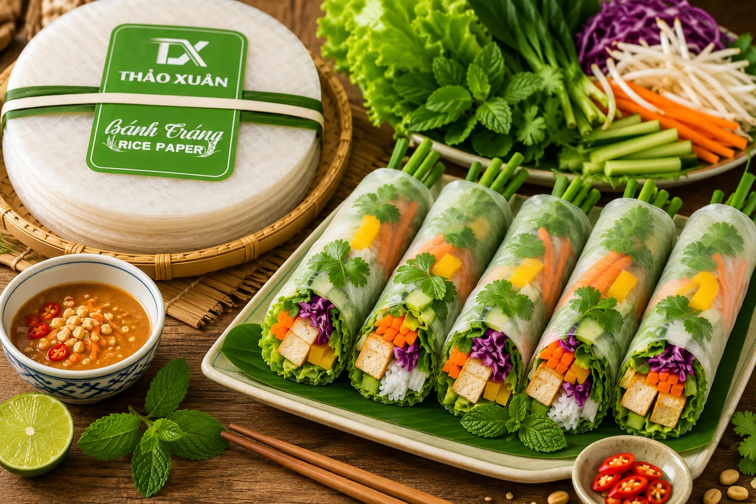 Món cuốn chay healthy với rau củ và đậu hũ.