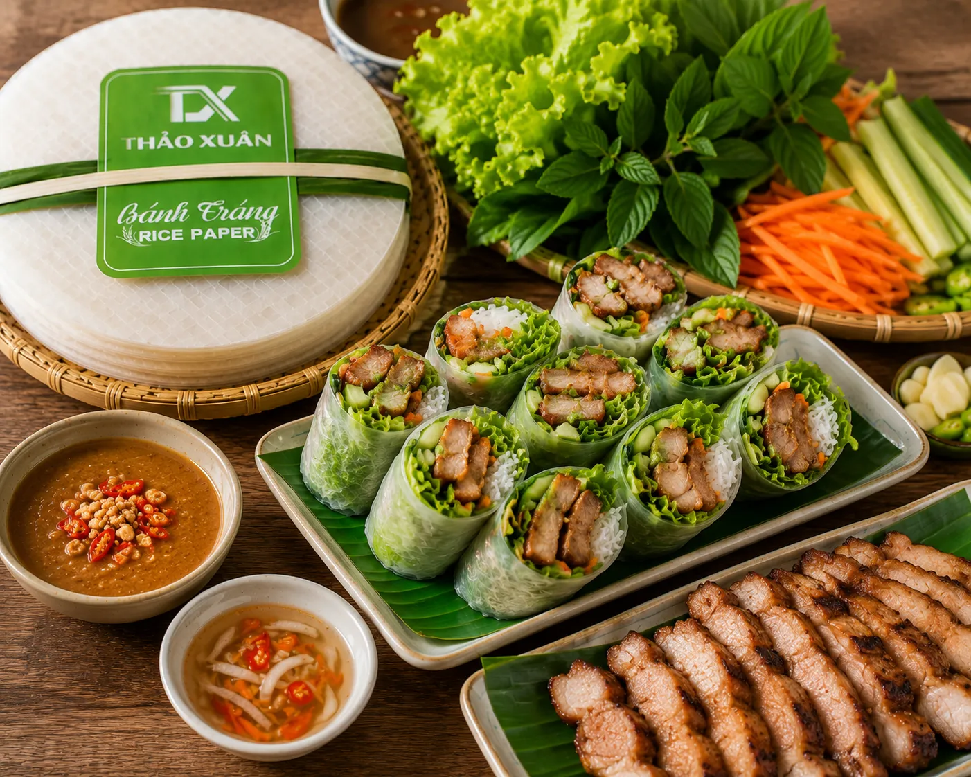 Thịt nướng cuốn bánh tráng – đậm đà, dễ ăn, giảm ngấy.