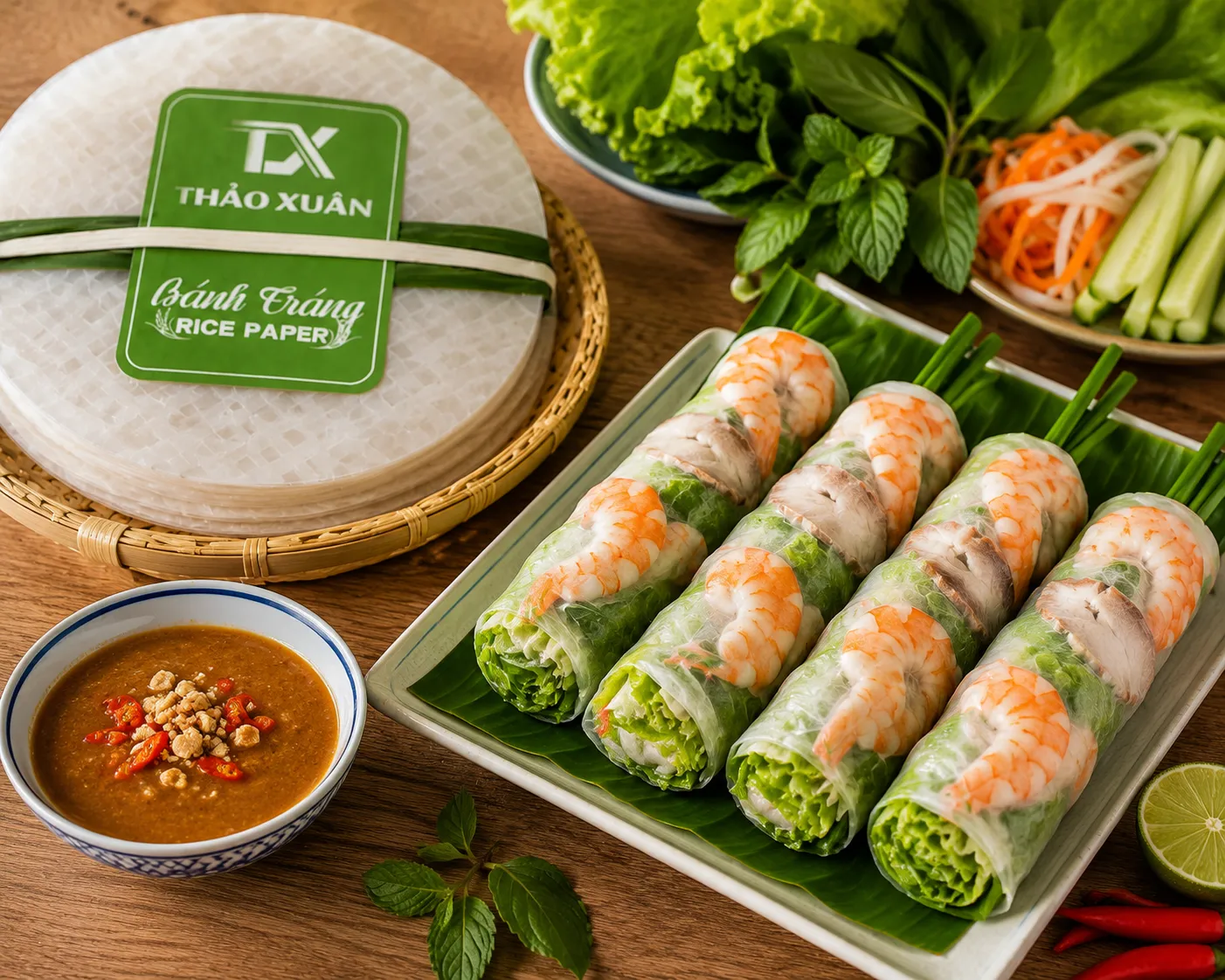 Gỏi cuốn tôm thịt truyền thống thanh mát, giàu dinh dưỡng.