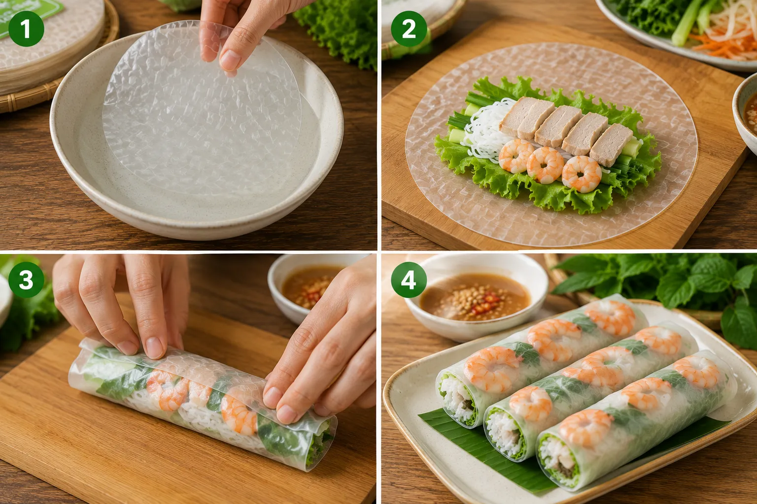 Hướng dẫn sử dụng bánh gỏi cuốn Thảo Xuân đúng cách để bánh mềm dẻo, dễ cuốn và giữ nhân chắc chắn.
