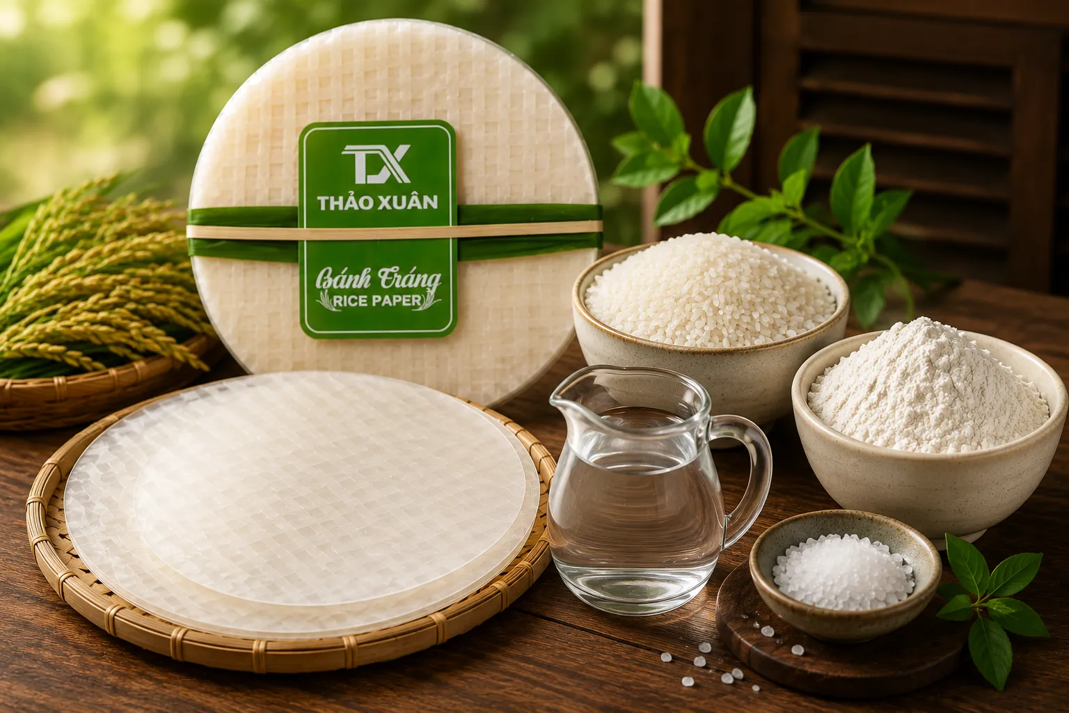 Bánh Tráng Gỏi Cuốn Không Nhúng Nước Dẻo Mềm, Cuốn Là Ăn Ngay | Thảo Xuân 3 Nguyên liệu sản xuất bánh tráng gỏi cuốn không nhúng nước Thảo Xuân.