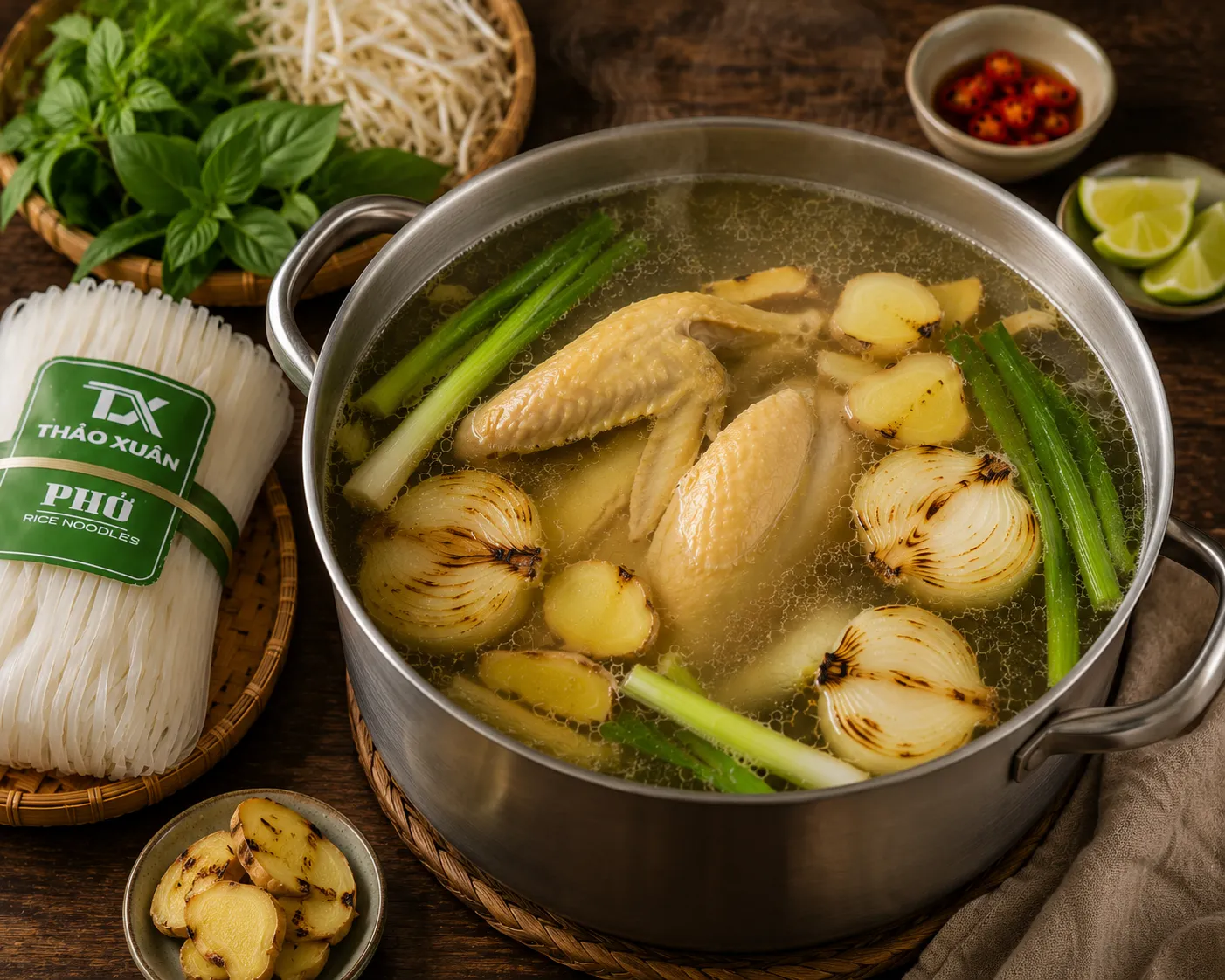 Tổng Hợp Công Thức Nấu Phở Thơm Ngon, Nước Dùng Đậm Đà Chuẩn Vị 6 Nước dùng gà trong, ngọt tự nhiên từ nguyên liệu tươi.
