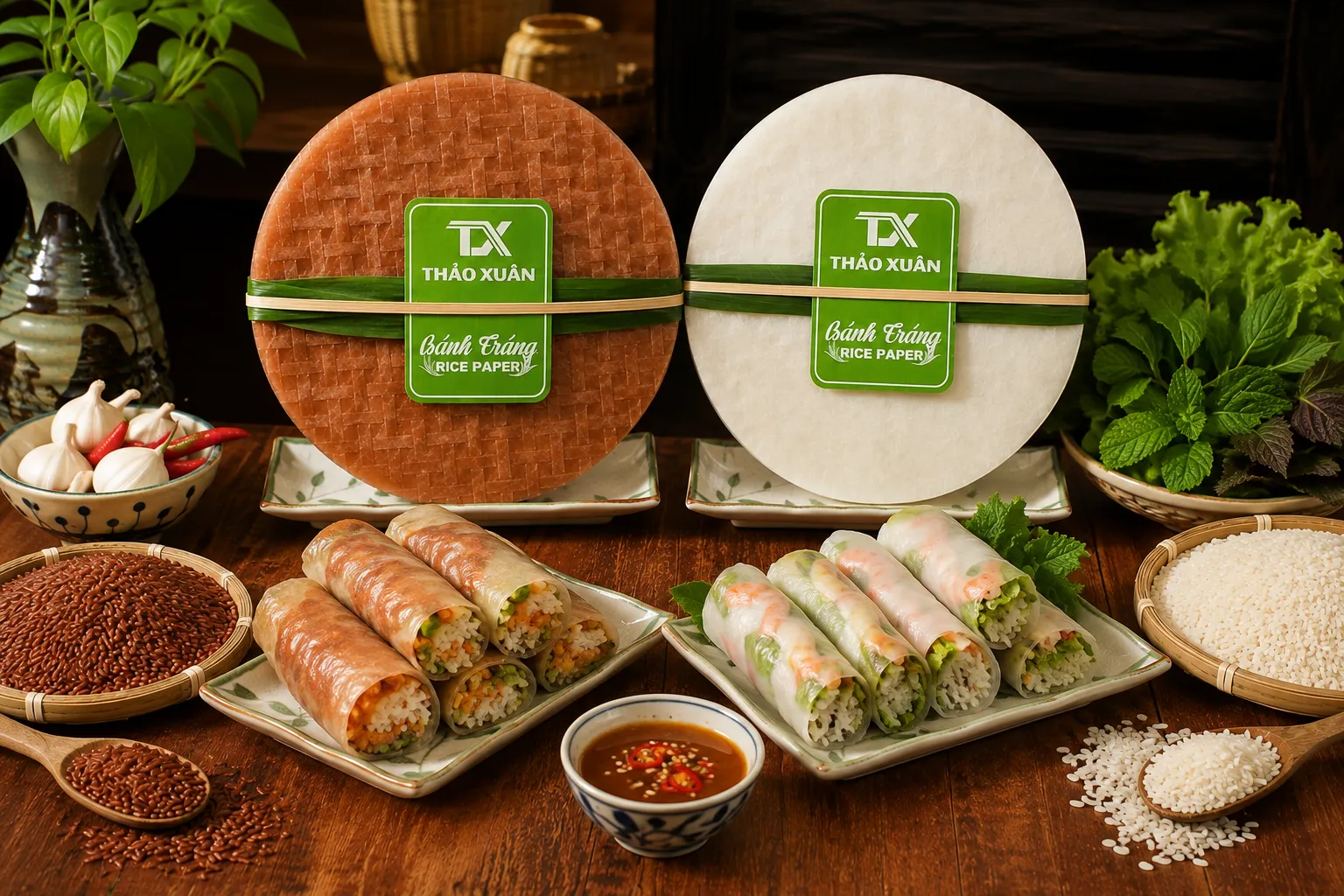 Bánh tráng gạo lức có vị bùi nhẹ, bánh tráng truyền thống có hương vị trung tính.