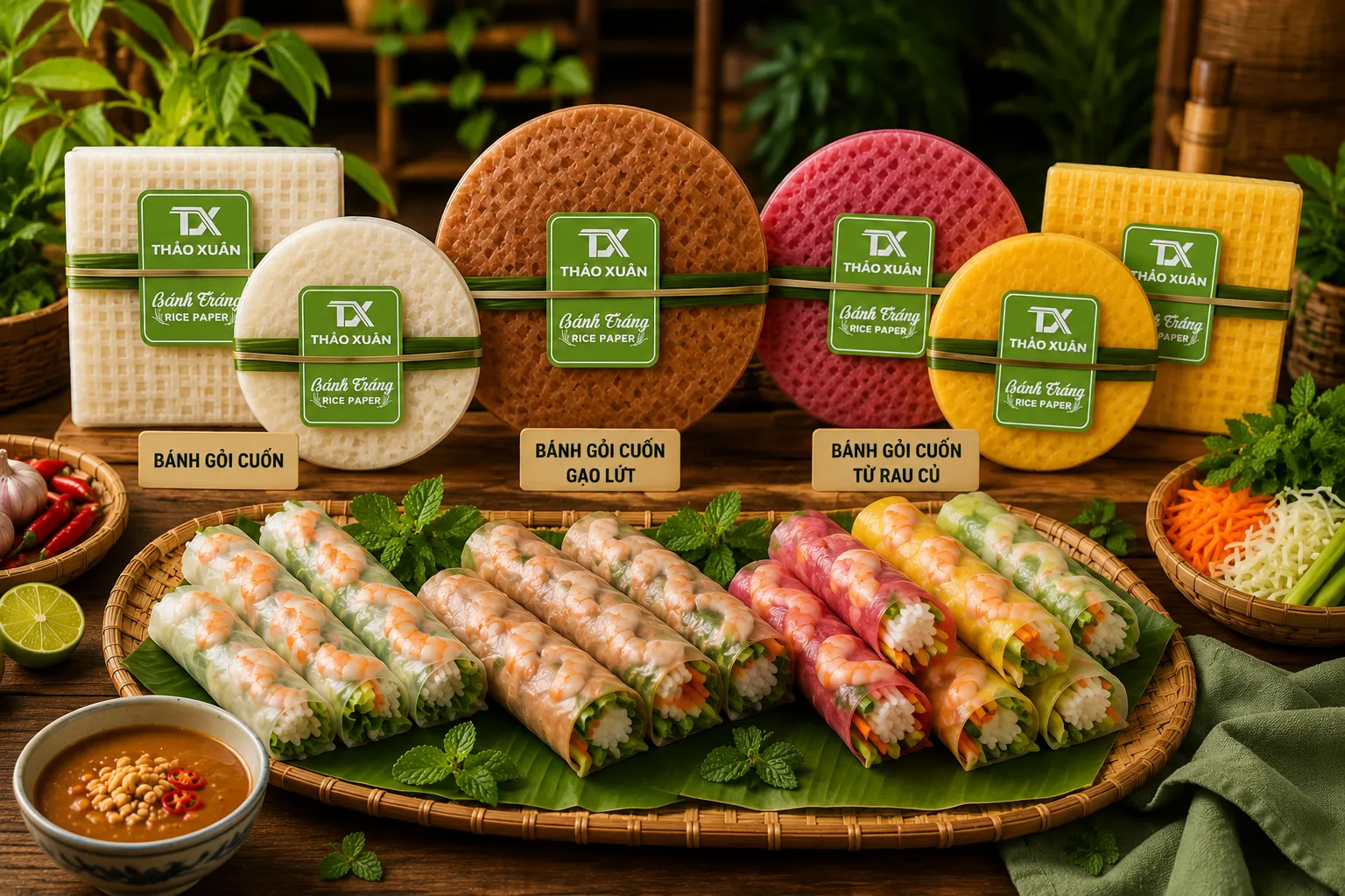 Bánh Gỏi Cuốn Thảo Xuân dẻo dai, dễ cuốn, phù hợp nhiều loại nhân.