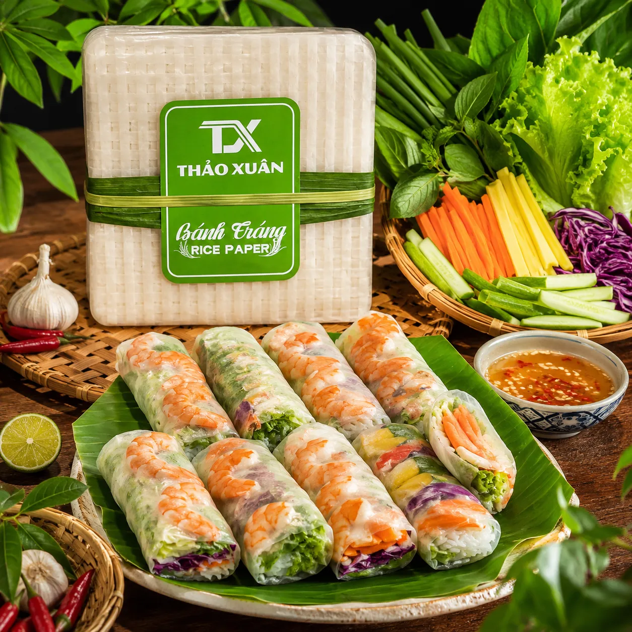Bánh tráng vuông Thảo Xuân giúp cuốn gỏi cuốn đẹp, chắc tay và ít rách.