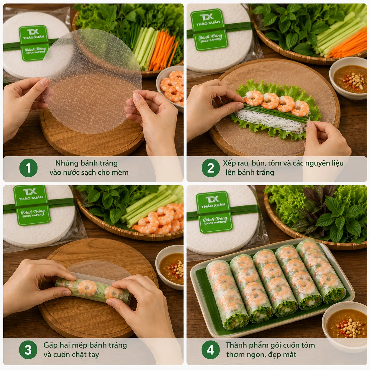 Các bước làm bánh cuốn gỏi tôm đơn giản, dễ thực hiện.