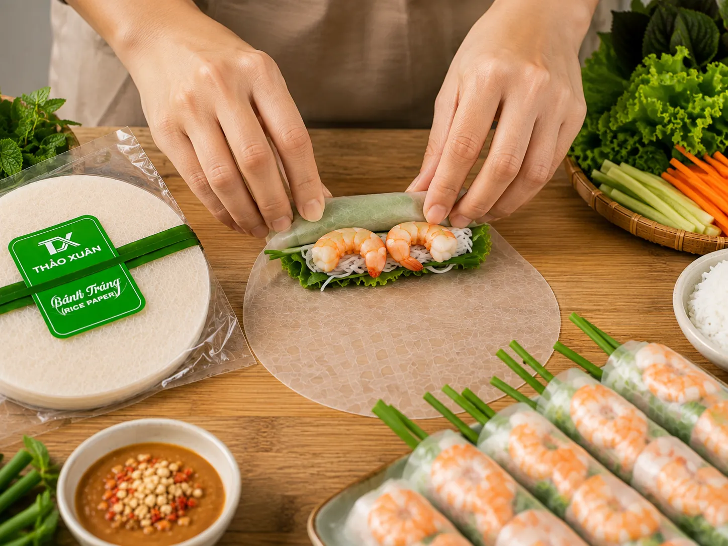Bánh Đa Gỏi Cuốn giúp cuốn dễ dàng, giữ cuốn bánh đẹp và không dễ rách.