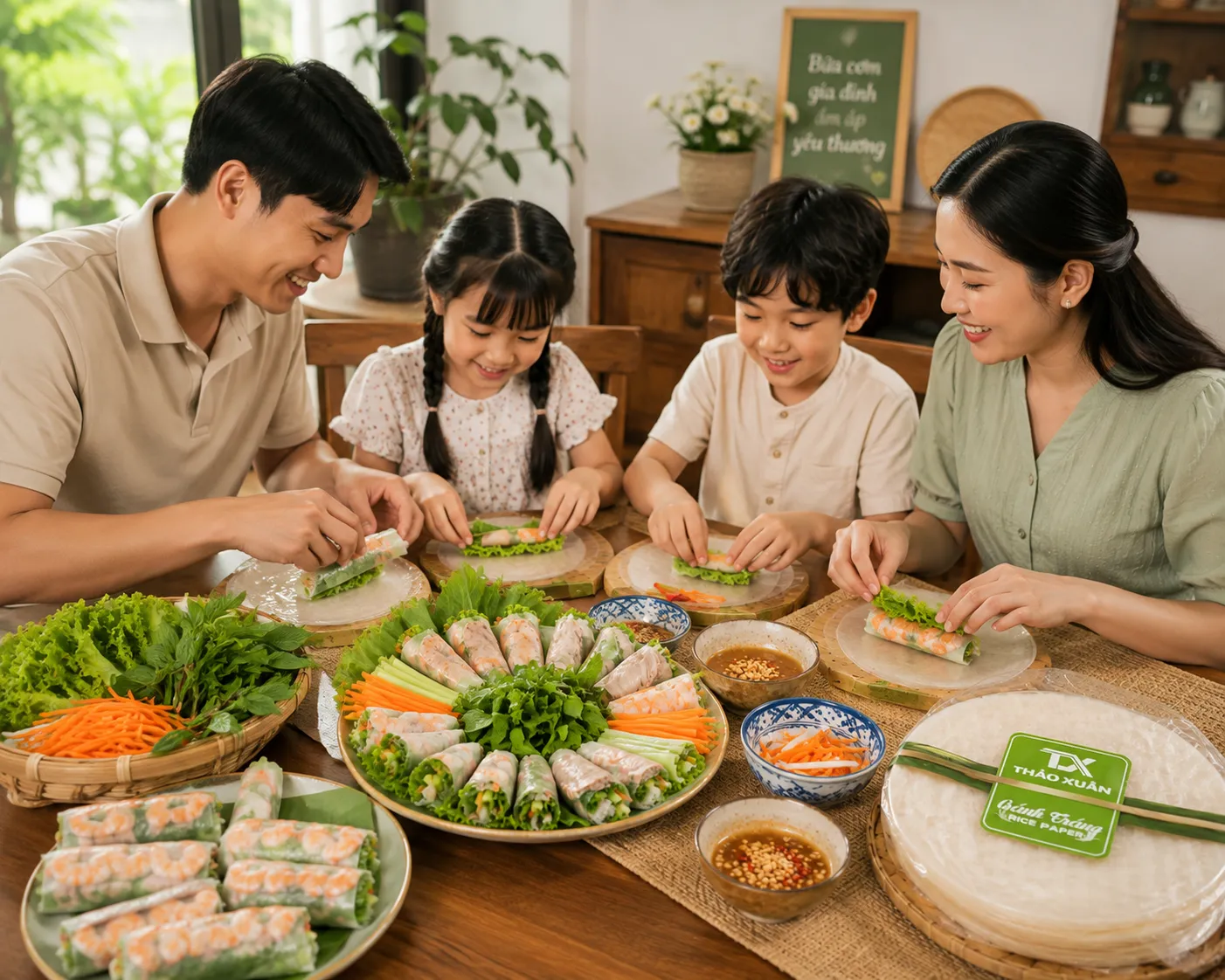 Cả gia đình có thể cùng chuẩn bị và thưởng thức gỏi cuốn tại nhà