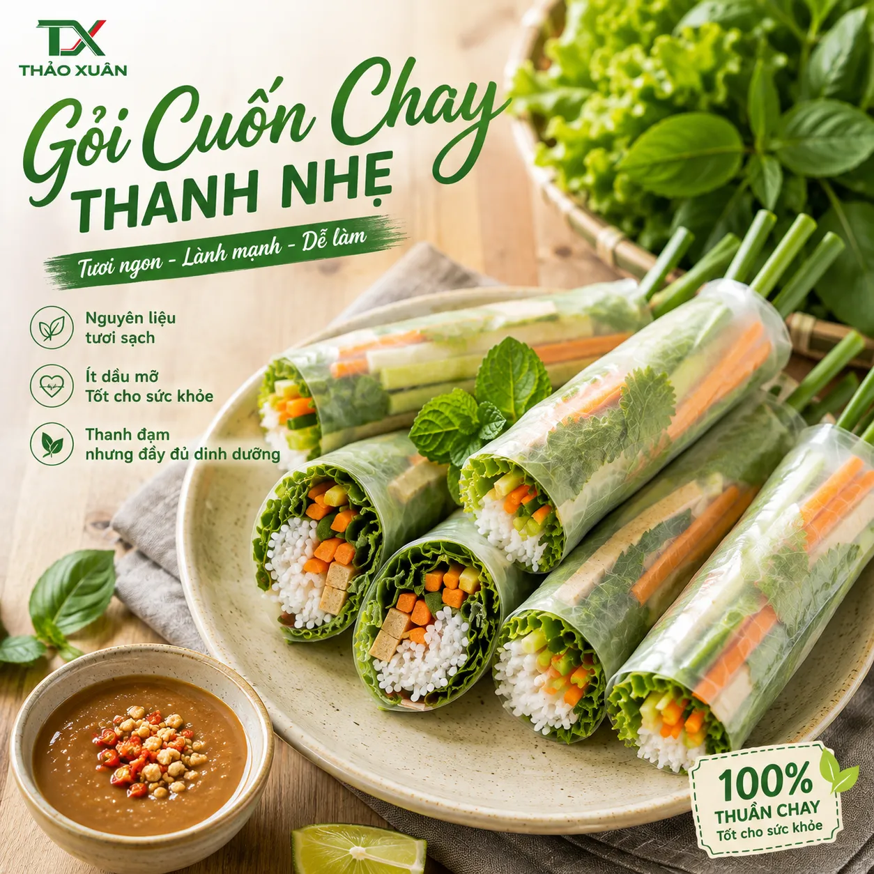 Món chay thanh đạm, giàu chất xơ.